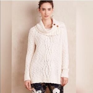 Anthropologie Moth Cable Cowl Neck Sweater Size S cream grannycore Cottagecore